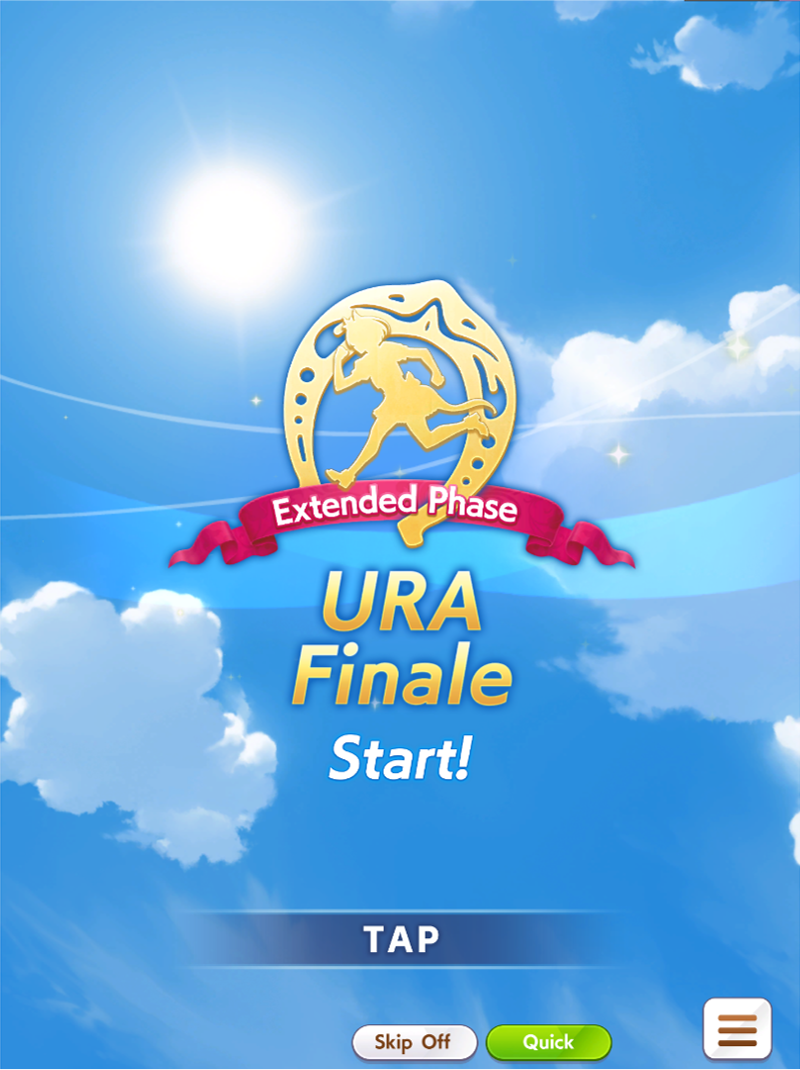 Image annonçant la partie "étendue" du scénario, avec "URA Finale Start !" écrit en gros sur un magnifique ciel bleu